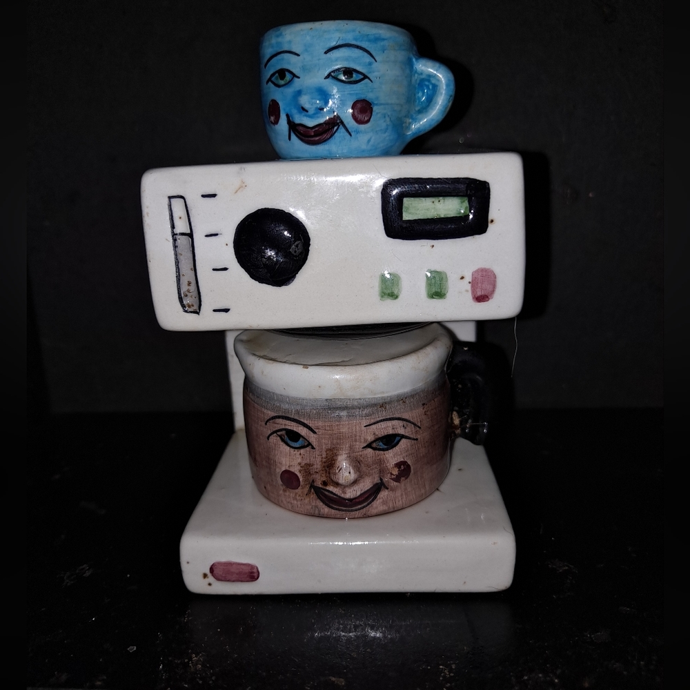 Clay Art Anthro Coffee Machine and Pot Salt and Pepper Shaker Set